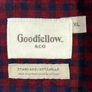 Goodfellow & Co, navy and burgundy check long sleeve shirt. Size XL
